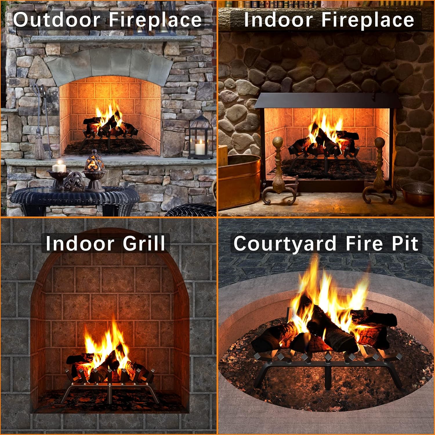 Mr IRONSTONE Fireplace Grate 24 inch Solid Steel Heavy Duty Firewood Log Burning Rack Fire Grates for Outdoor Kindling Tools Pit Indoor Fireplace Log Holder Wrought Iron Wood Stove