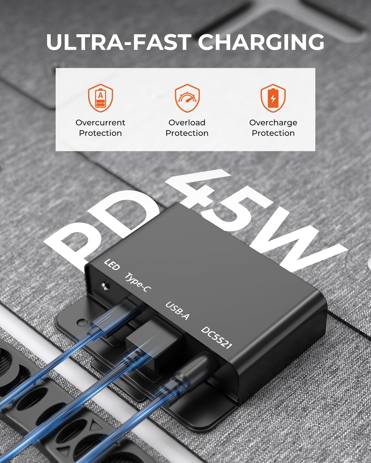 BigBlue 60W Portable Compact Solar Panel with PD 45W USB-C, 20W USB-A, DC Ports for Power Stations, Cellphones, Power Banks, Tablets, IP68 Waterproof, Foldable Camping Solar Charger with Kickstand