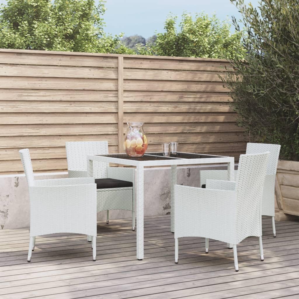 5 Piece Patio Dining Set with Cushions White Poly Rattan,AllWeather Patio Dining Set: Stylish and Comfortable for Outdoor Gatherings Furniture Sets for Patio, Lawn & Garden