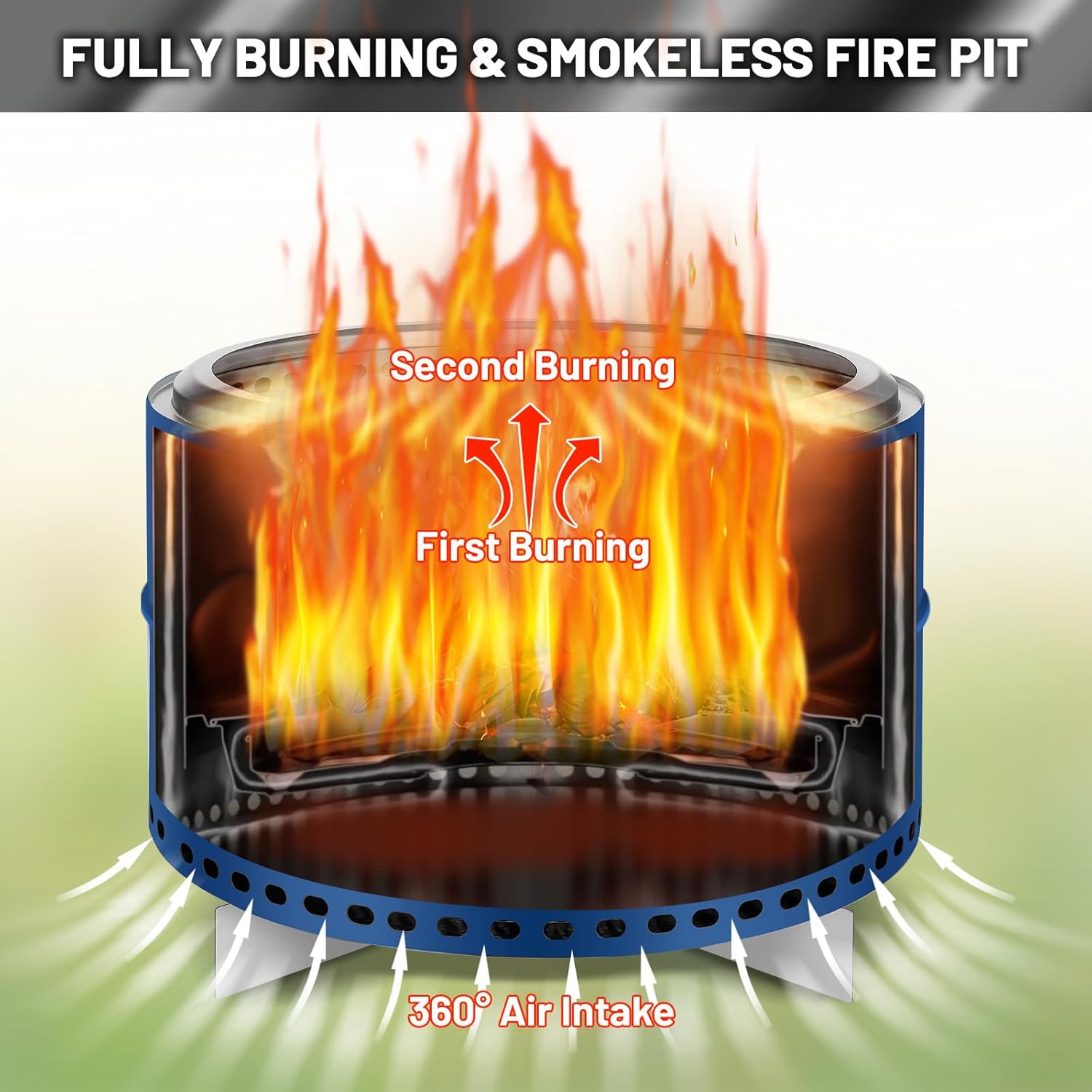 Portable Smokeless Fire Pit - 27 Inch Multi-Functional Camping Fire Bowl with Stand and Carrying Bag, Perfect for Outdoor Gatherings and Activities, Durable Stainless Steel Design