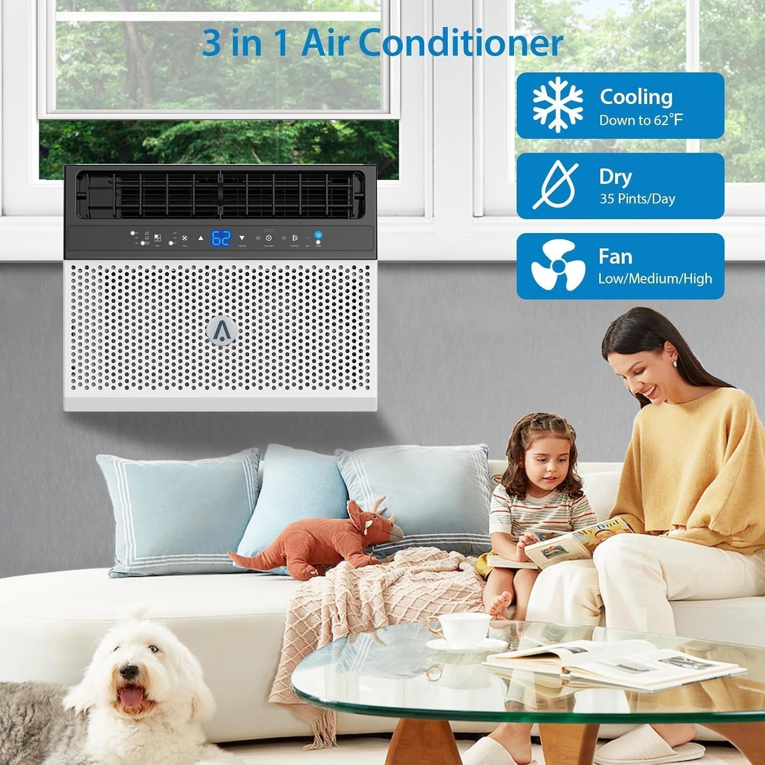 6000 BTU U-Shaped Window Air Conditioner with Cools Up to 250 Sq&Ultra Quiet, Energy-Efficient Cooling with Full Window View, 6 Modes,Easy Installation