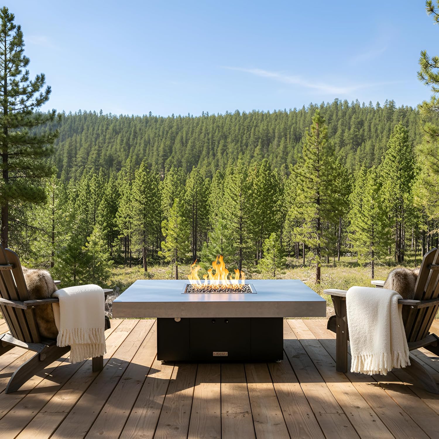 COOKE Santa Barbara Rectangular Fire Pit Table - 48 x 36 - Propane - Brushed Aluminum Top - Black Powdercoat Base