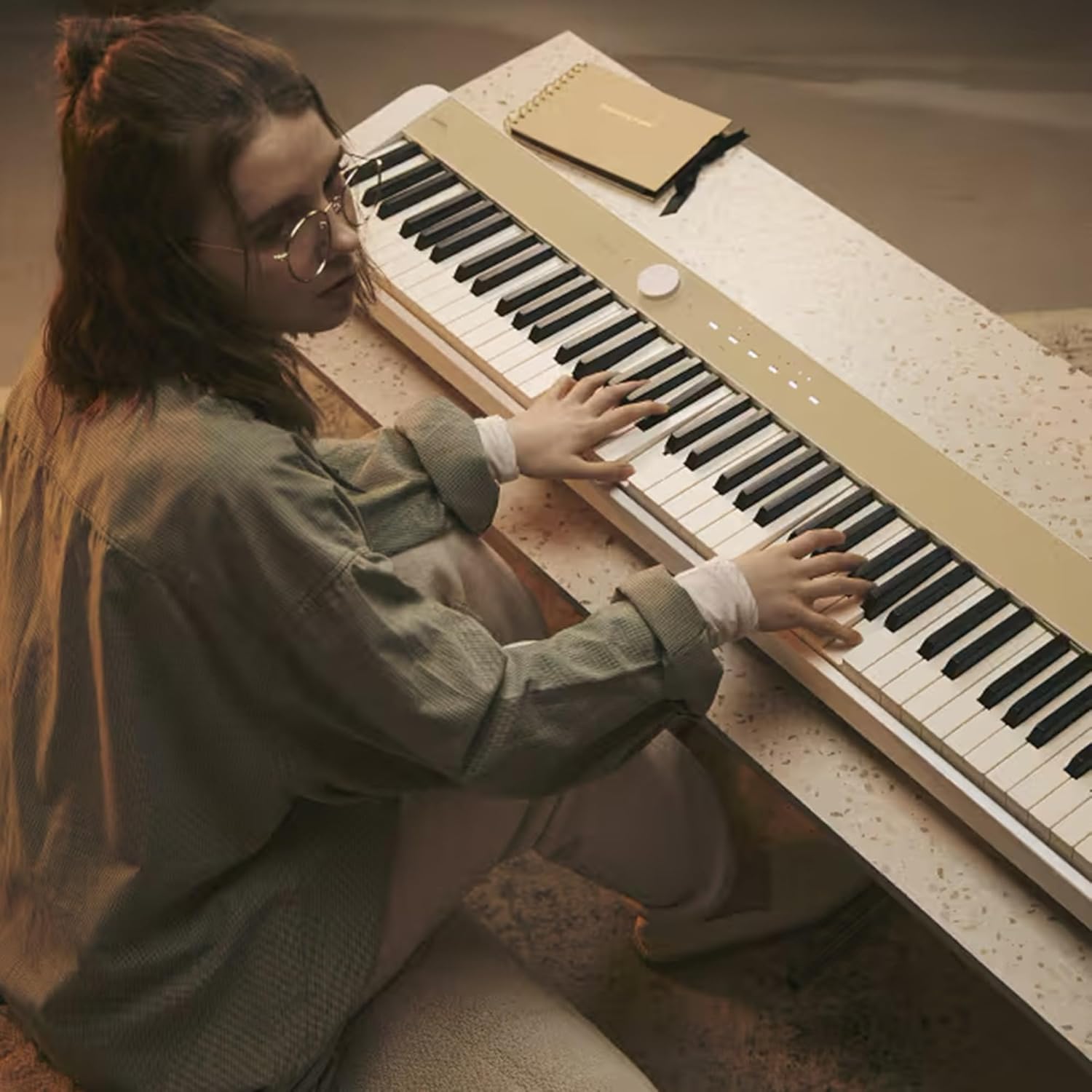 Casio PX-S1100 Privia Digital Piano - Mellow Beige Bundle with CS-68 Stand, Bench, Sustain Pedal, Instructional Book, Austin Bazaar Instructional DVD, and Polishing Cloth