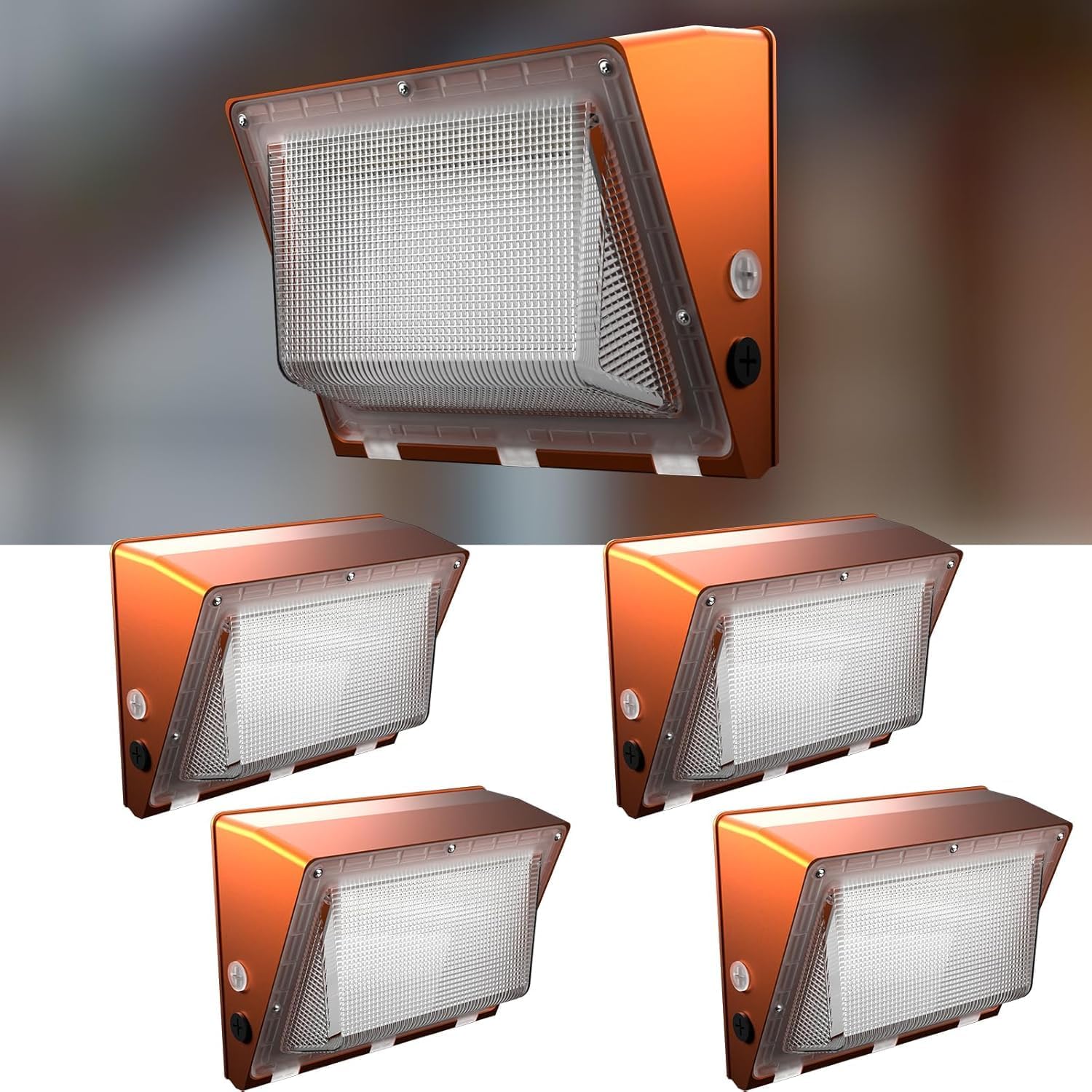 Lightdot 4Pack 200W LED Wall Pack Lights, 100-277v Dusk to Dawn with Photocell | 30000Lm(150Lm/W) 5000K IP65 Outdoor Exterior Lighting Fixture, Energy Saving|5-Yrs Warranty,Orange ETL(Height:15~30ft)