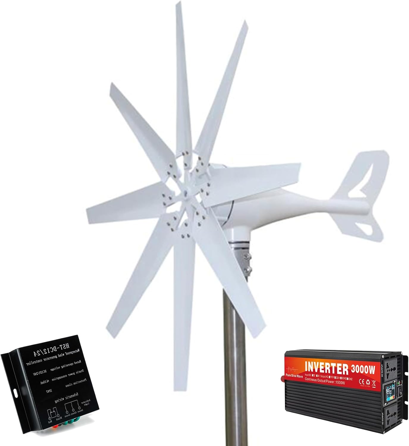 3000W 8 Blades Vertical Axis Wind Turbine Generator 12V 24V 48V Small Windmill Free Energy with Controller IP67 for Home Farm,220V
