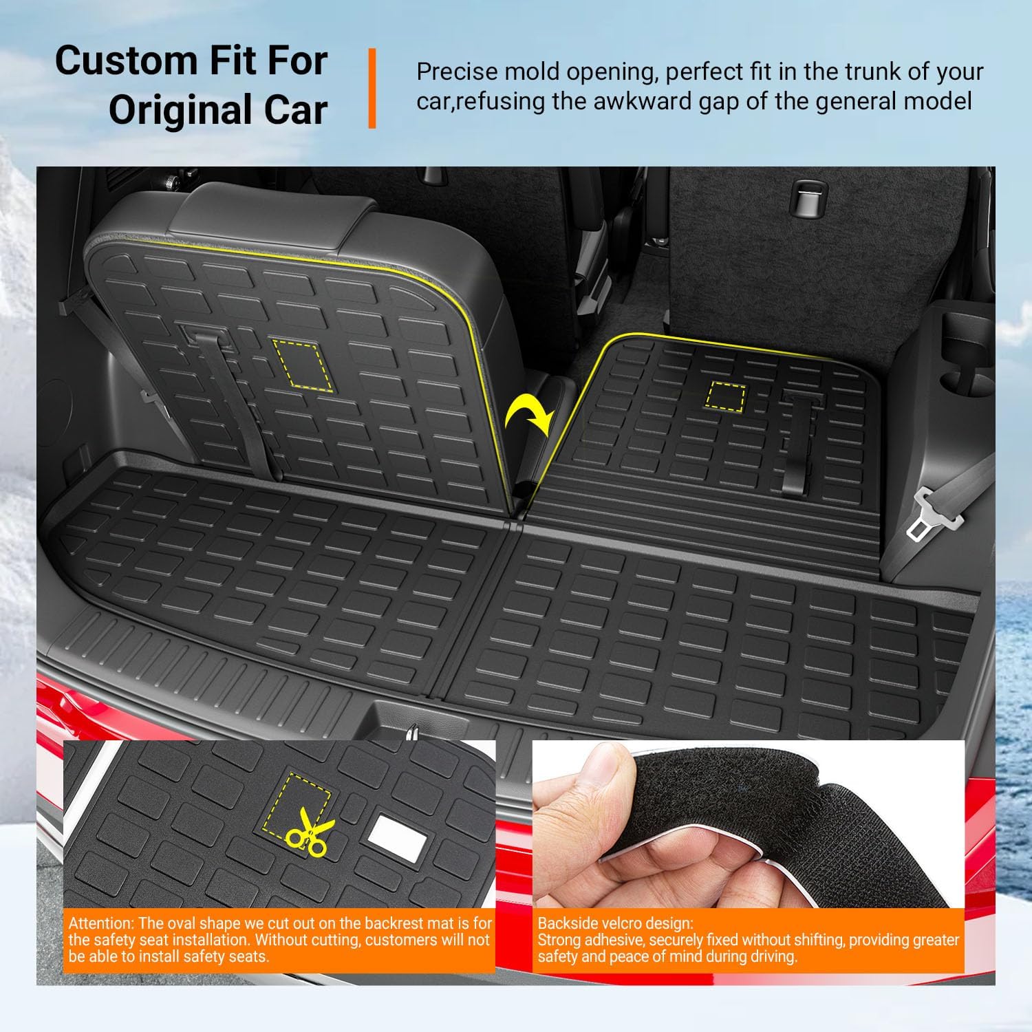 powoq Floor Mats Compatible with 2021-2026 KIA Sorento Cargo Liner with Backrest MatsTrunk Mat Replacement for KIA Sorento 2021 2022 2023 2024 2025 2026 Accessories