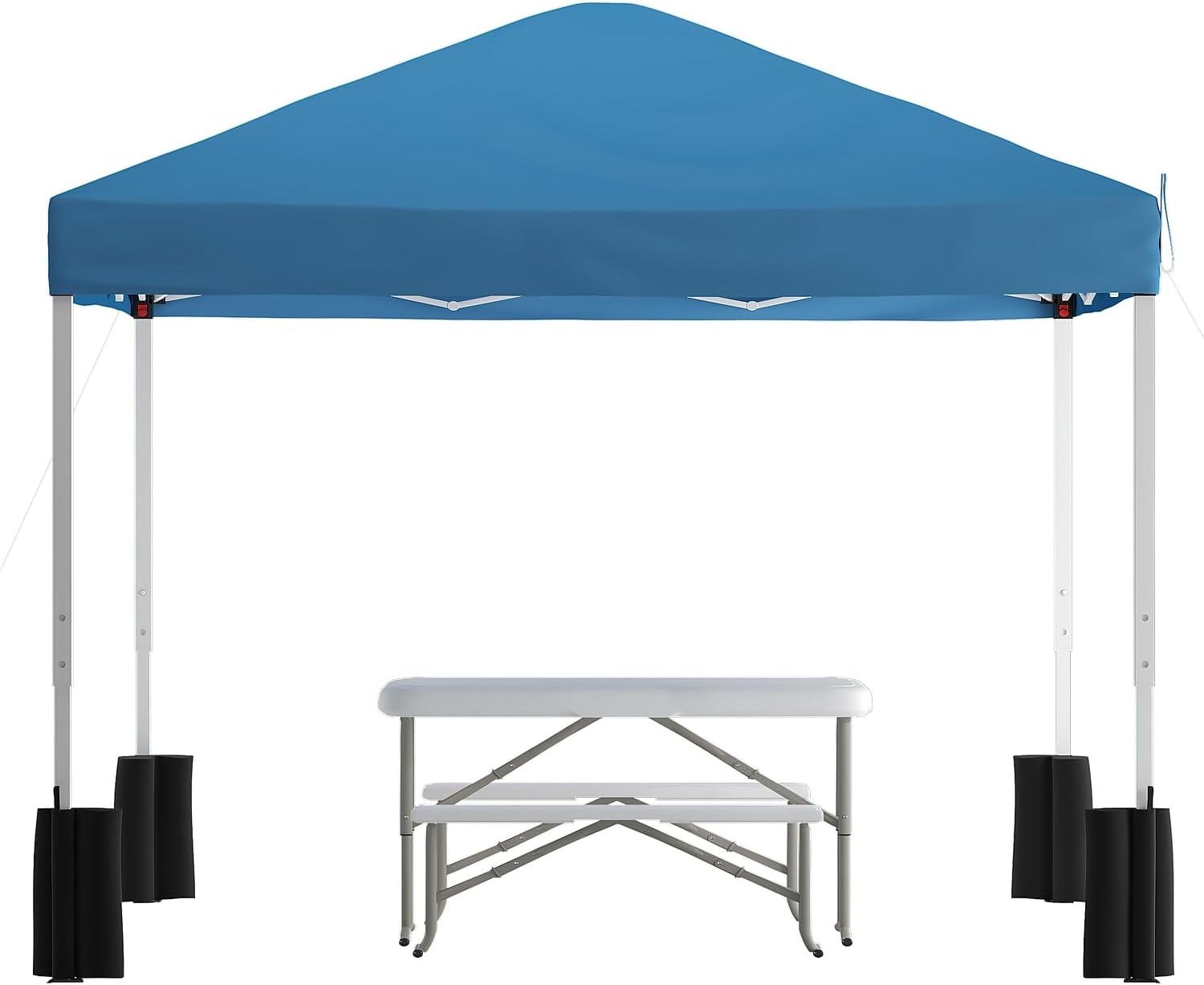 Flash Furniture Harris 10'x10' Blue Pop Up Event Canopy Tent with Wheeled Case and Folding Bench Set - Portable Tailgate, Camping, Event Set