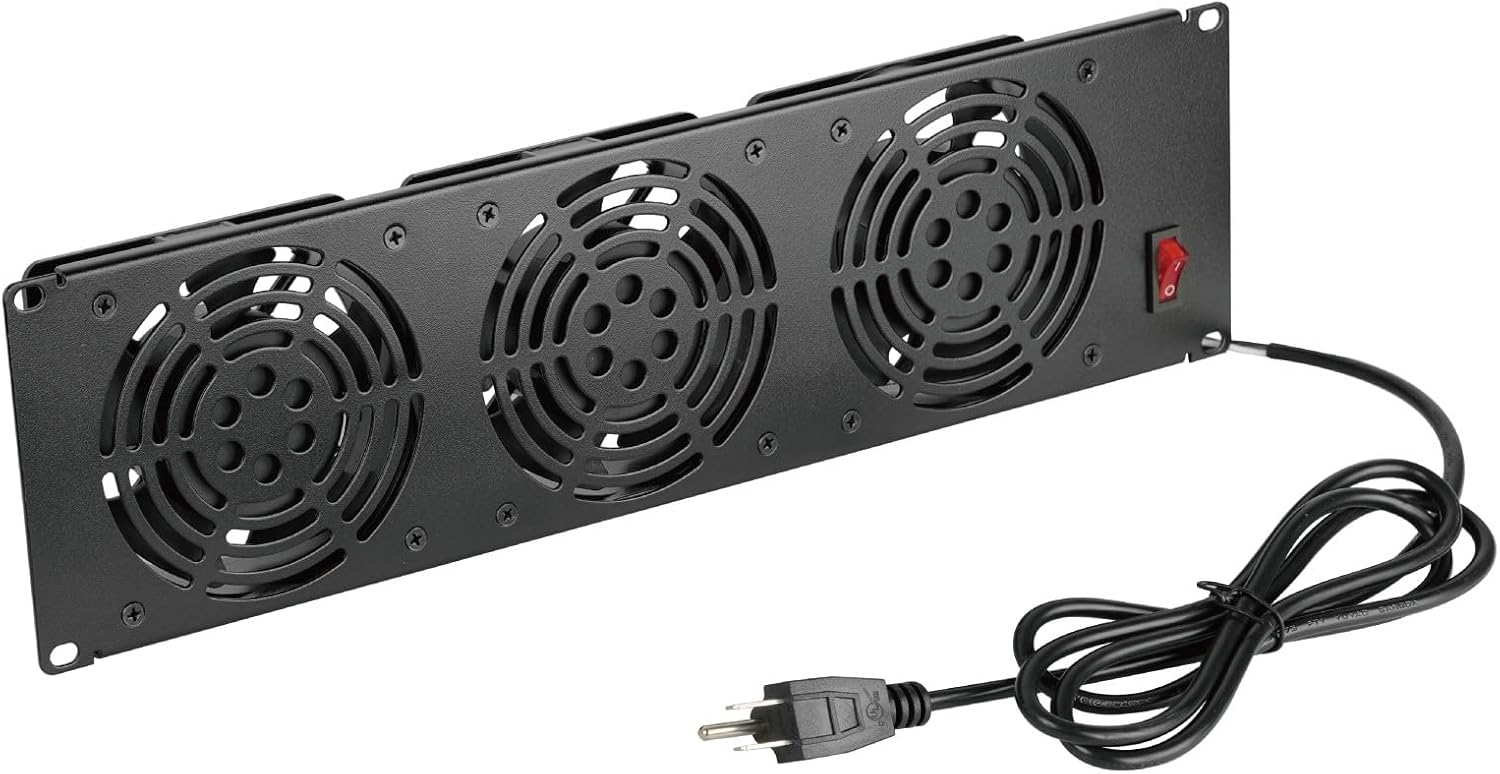 Tecmojo 3U Rack Mount Fan Panel, 3 Fans Cabinet Cooling Fans, 19in 6ft Cord Server Cooling System for Audio Rack and AV Cabinet in Office, Theater(Vertical Assemble)