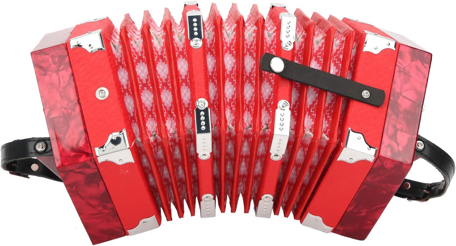 Concertina Accordion, Anglo Style Concertina with Carrying Bag, Portable Hexagonal Concertina Accordion for Beginners Adults (Red)