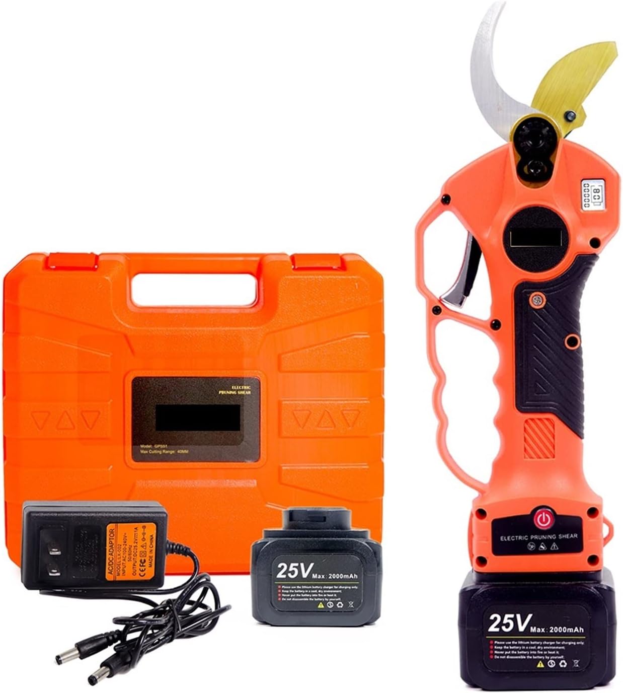 Electric Pruning Shears, Cordless Electric Pruner Battery 40mm 25V Pruning Shear with Reach Extension Pole 5 Inch Electric Chain Saw Garden Tools