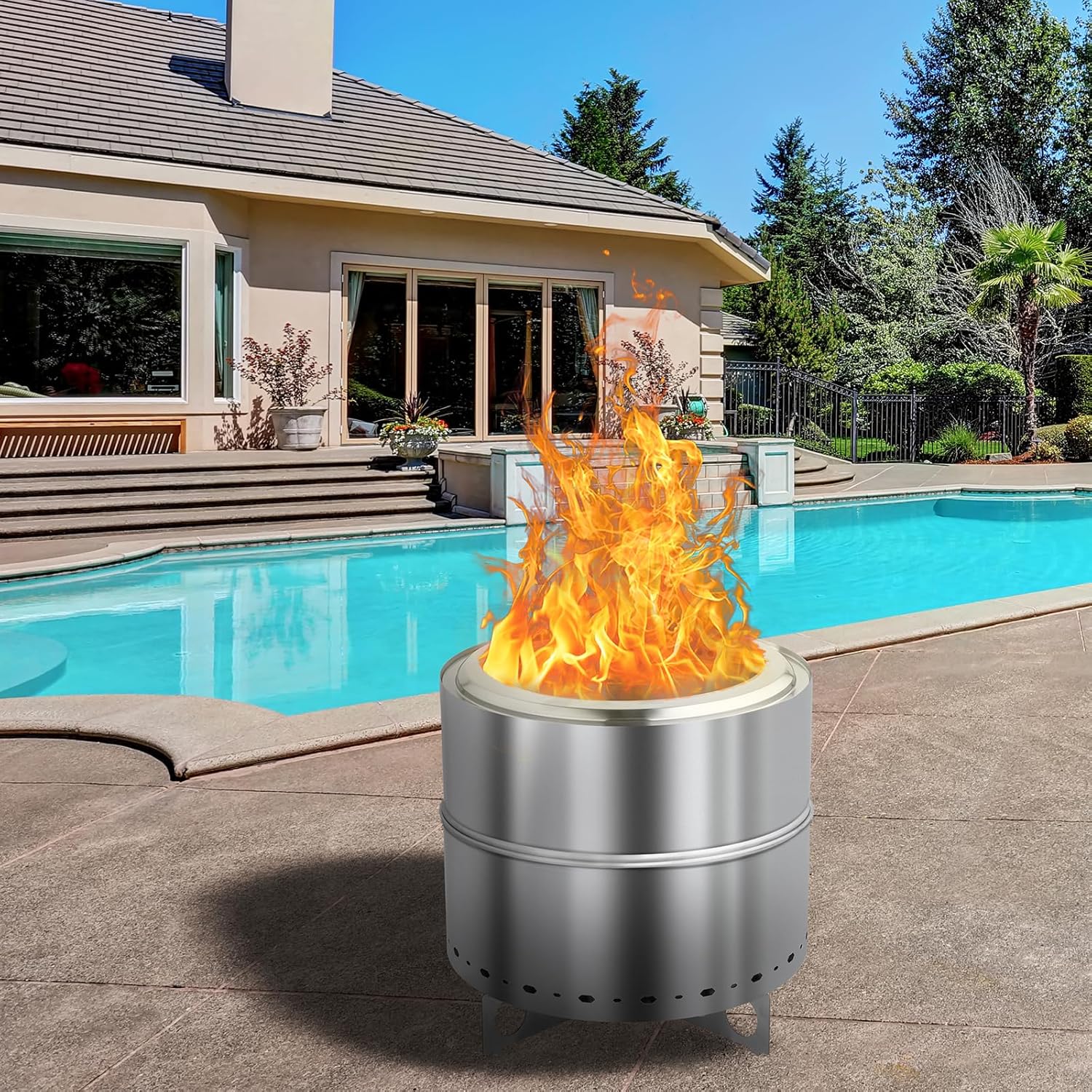 19 inch Large Portable Stainless Steel Smokeless Fire Pit, Outdoor Smokeless Firepit, Wood Burning Fire Pits for Camping Backyard Patio Garden Picnic with Carry Bag (19.3 * 19.3 * 19.3in,Silver)