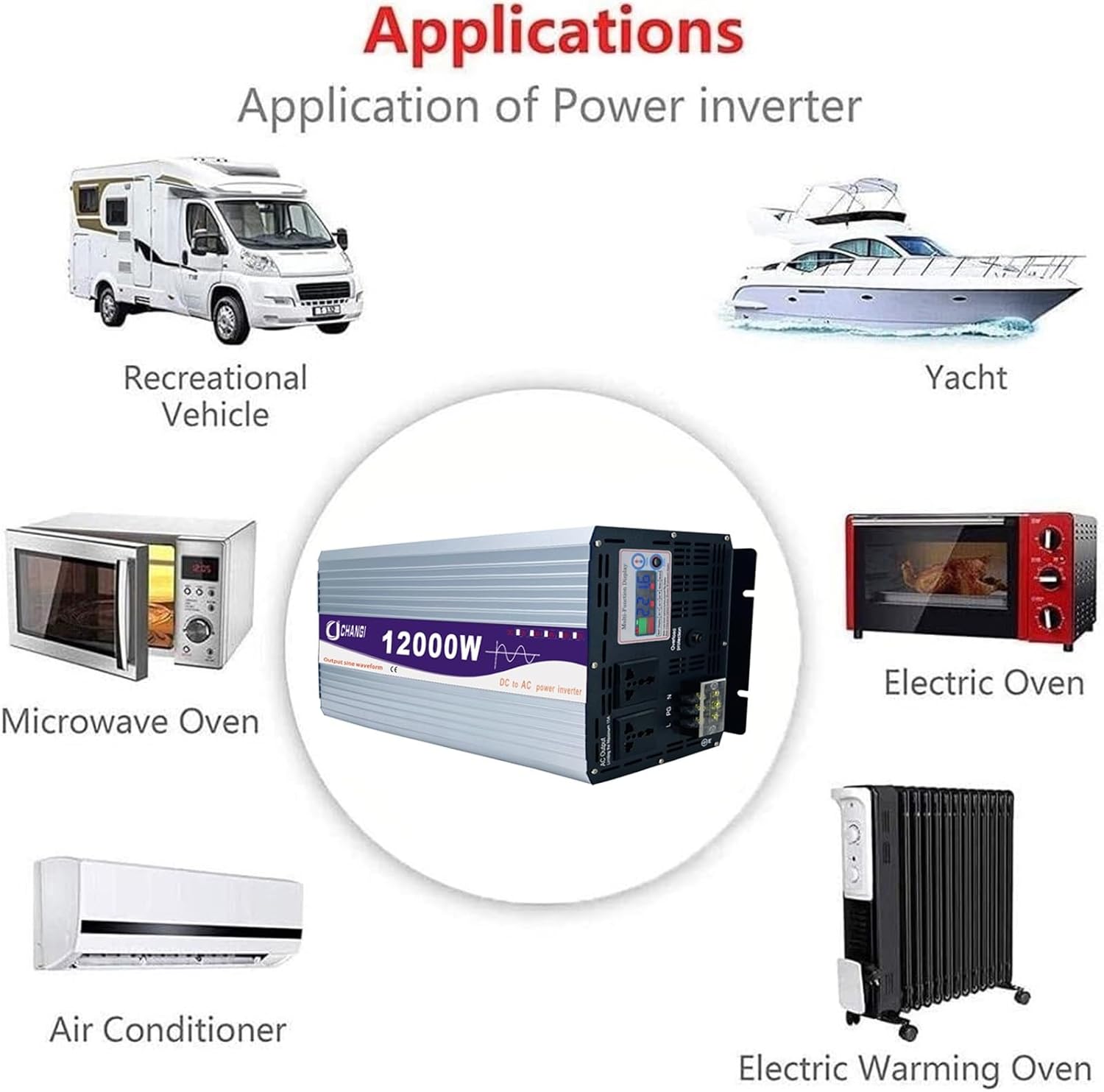 3000W 4000W 5000W 6000W 8000W 12000W Pure Sine Wave Power Inverter 12V 24V 48V 60V 72V DC to AC 110V 230V Split Phase with LCD Display/Cooling Fans,Off Grid Low Frequency Solar Inverter for Home(12000
