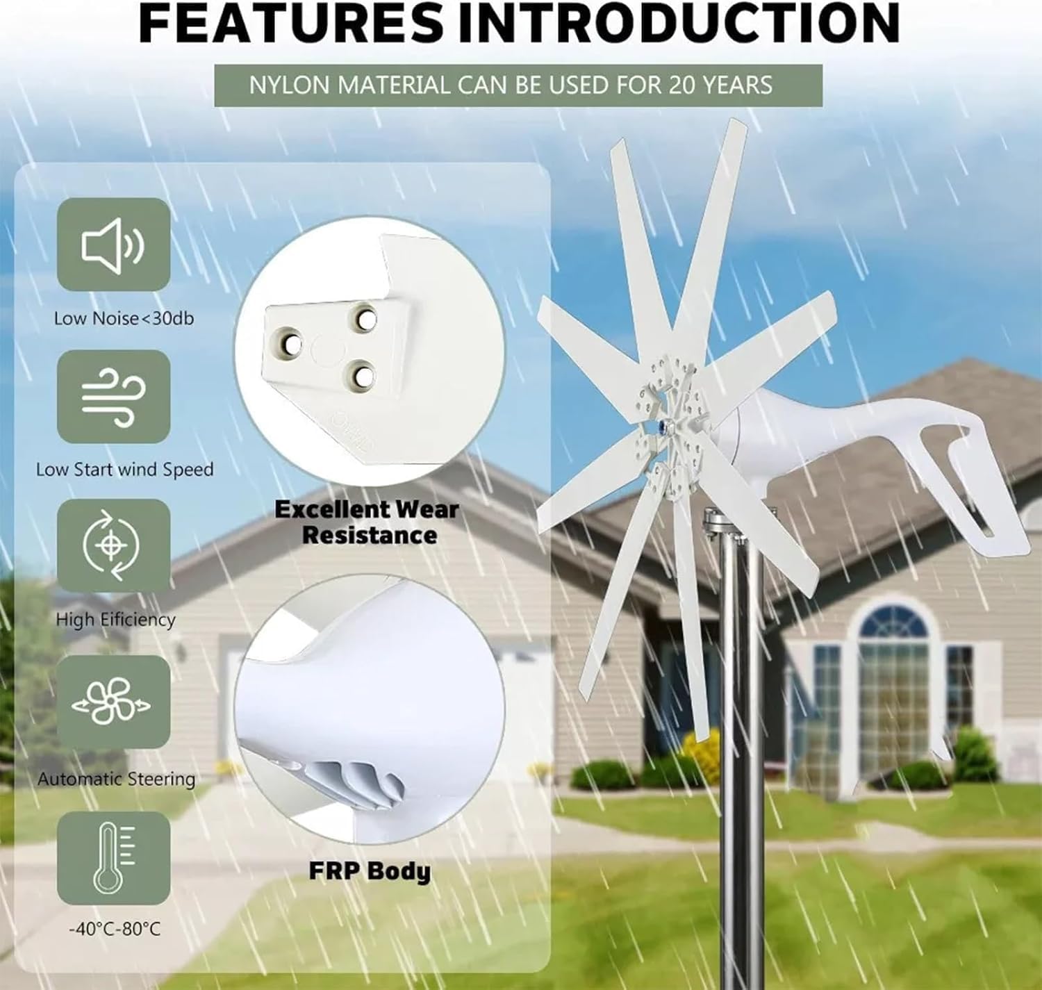 CAJUCA Wind Turbine 5000W 8 Blades Wind Horizontal Generator Wind Turbine Kit with Controller for Hybrid Wind Solar System