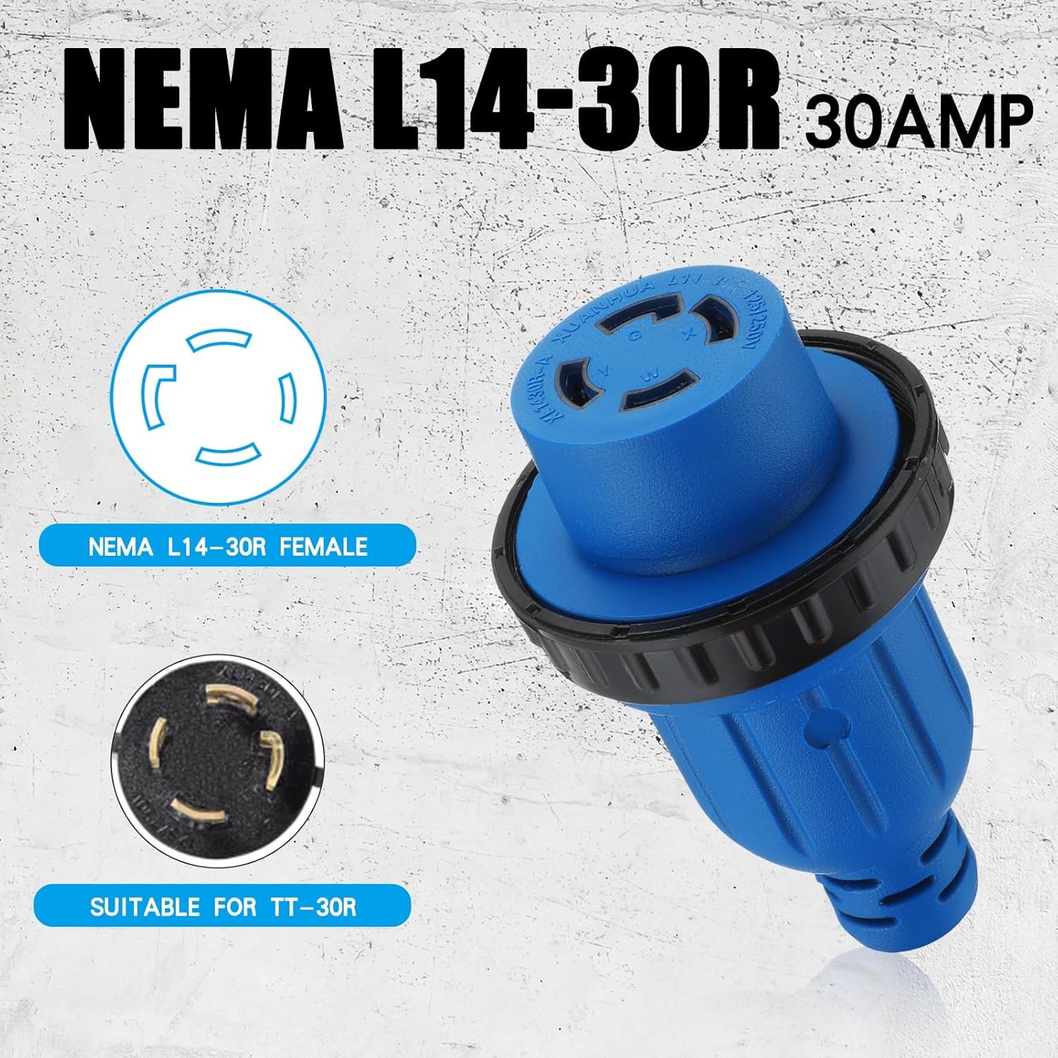 25 ft TT-30P to L14-30R Generator Transfer Switch Adapter Cord, 30 Amp TT-30P Male to L14-30R Female with Locking Ring Generator to House Inlet Box Adapter, STW 10 AWG, ETL Listed