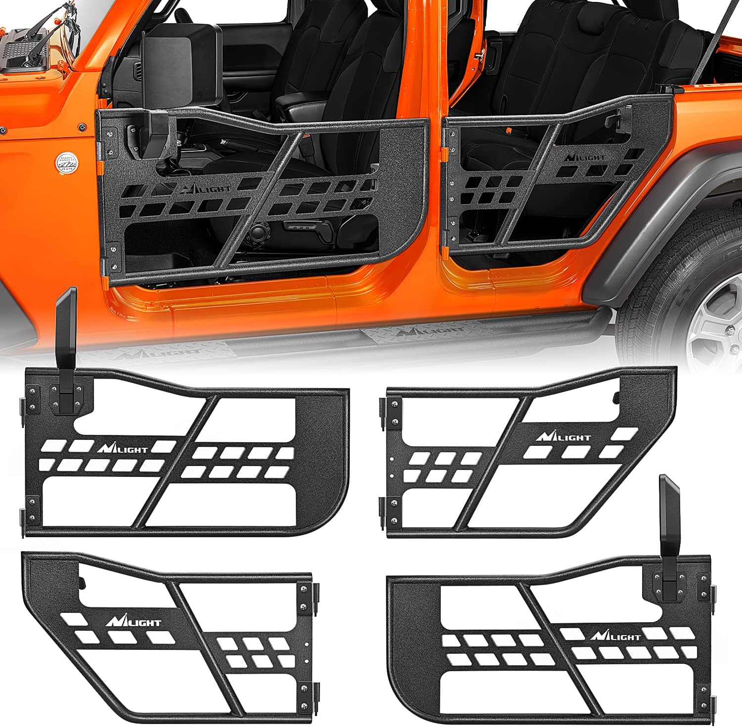 Nilight Off Road Front Rear Tubular Doors with Side View Mirrors Compatible with 2018 2019 2020 2021 2022 2023 2024 2025 Wrangler JL 2020 2021 2022 2023 2024 2025 Gladiator JT 4 Door Only