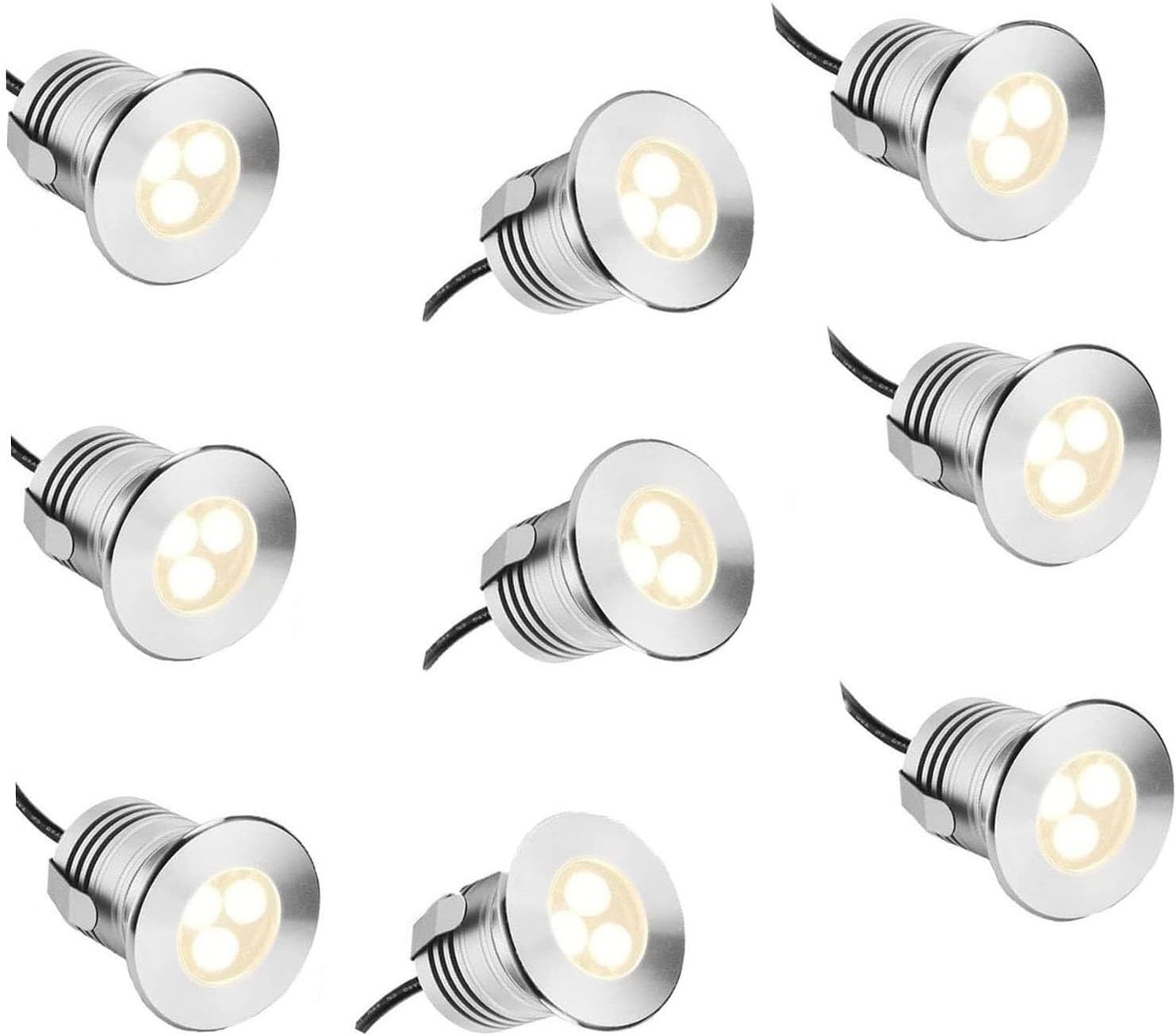 9PCS Outdoor Landscape Lamp - 3W Underwater Pond Lights, Low Voltage Spotlight, IP68 Waterproof Stainless Steel Submersible Light, for Outdoor Ponds Fountains(White,DC12V)