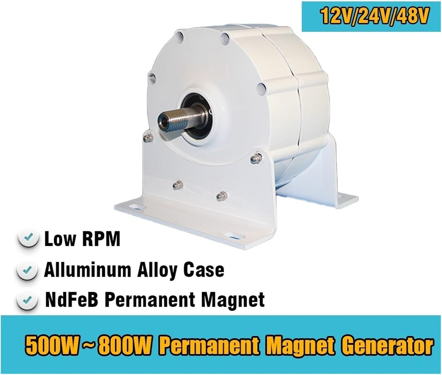 Wind Turbine Generator, Low Speed ​​500W 600W 800W 12V 24V 48V Gearless Permanent Magnet Generator Alternator For Wind Turbine Water Turbine for Marine, RV, Home(Without Base,24V_600W)