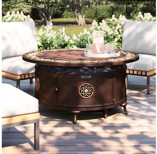 Hiland 48'' Cast Aluminum Propane Fire Pit Table, 42K BTU's, Round