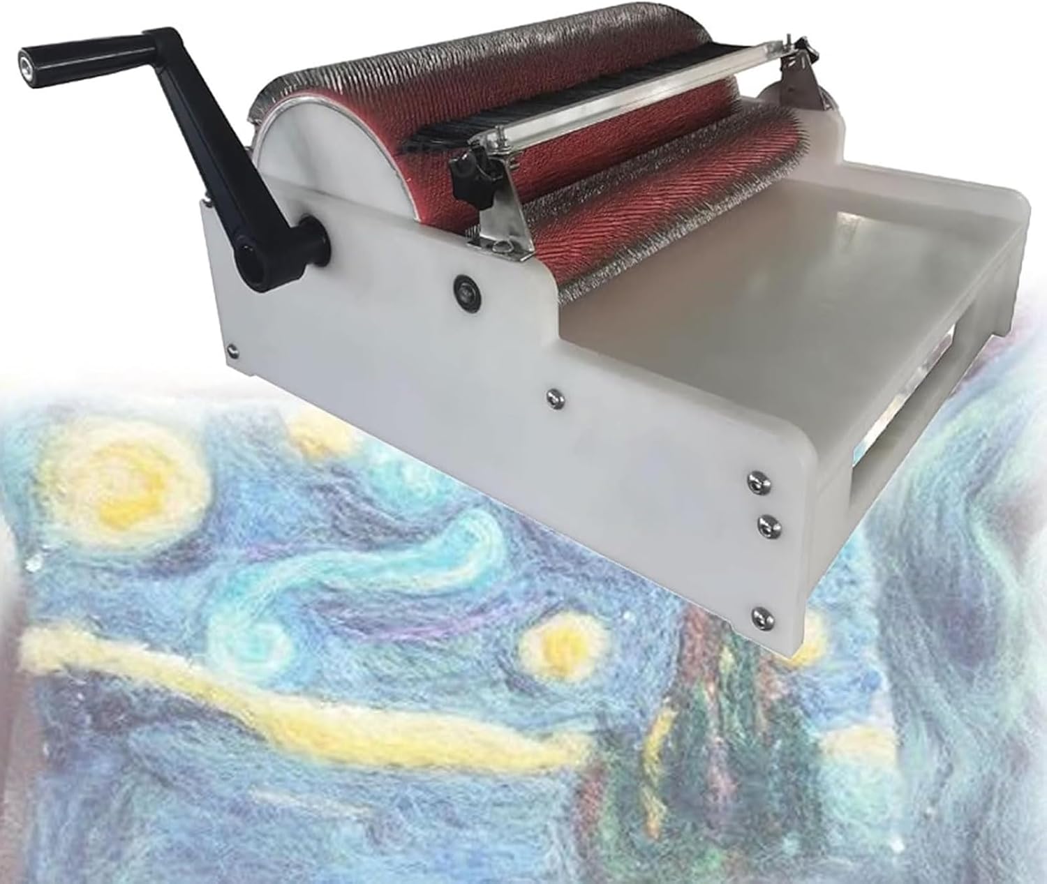 DIY Wool Felt Machine, Manual Wool Drum Carder Combing Machine, Wool Blending Board Carding Brush Set with Aluminum Alloy Speed Change Wheel, Belt Drive & No Electricity Required ( 40CM/16inch)