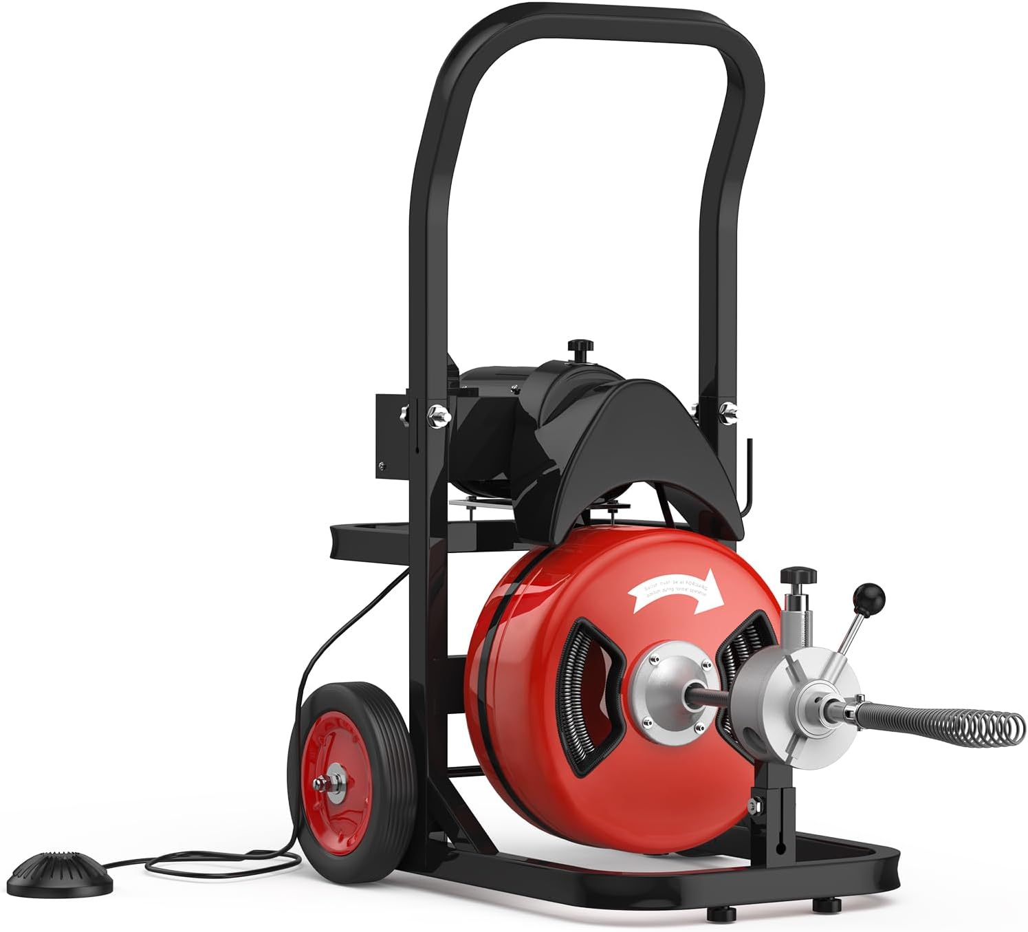 PrecisionAuto Drain Cleaning Machine, 100Ft x 1/2 Inch Drain Cleaning Machine - with 6 Cutters & Air Foot Switch, Commercial Electric Drain Cleaner Tool with Wheels, Efficient 2