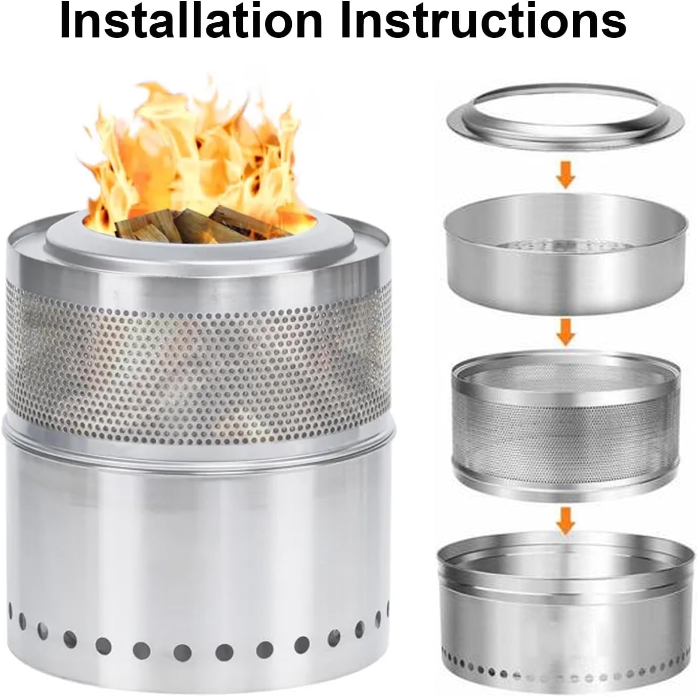 Outdoor Fire Pit with Carry Bag, Stainless Steel Table Top Firepit, Smokeless Firepit, Portable Solo Fire Pit, Hollow-Carved Design, for Camping Backyard Patio Garden Picnic Bonfire