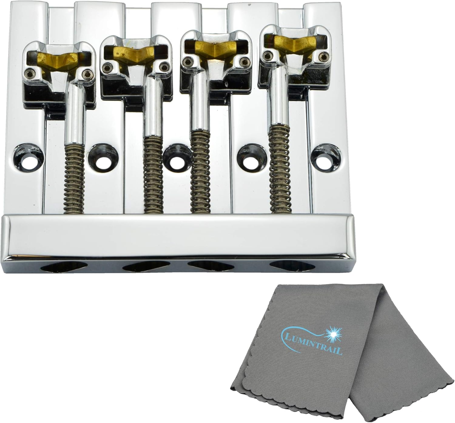 Hipshot 4 String KickAss Bass Bridge Bundle with a Lumintrail Polishing Cloth (Chrome)