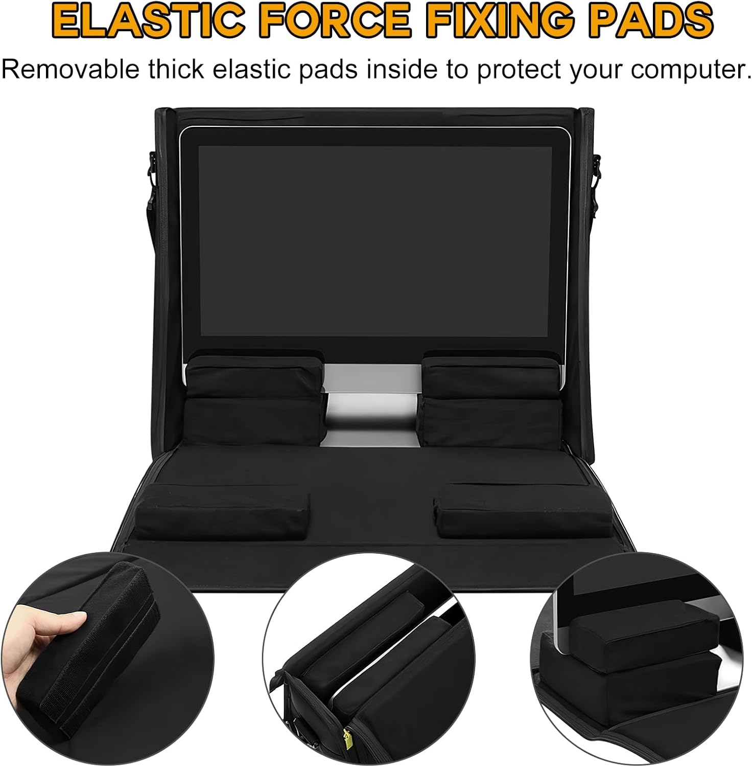 21/24 inch computer bag monitor carrying case Compatible with iMac All in One Monitor LCD Screens Desktop Computer Travel Storage Carrying Bag with Accessories Pocket, Shoulder Strap Black