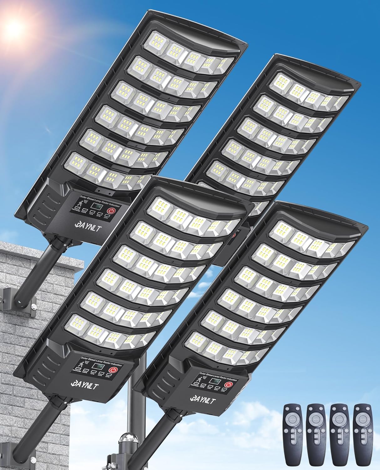 JAYNLT Solar Lights Outdoor, 5 Lighting Modes Solar Flood Security Light with Motion Sensor & Dusk to Dawn&Remote, 7000K Street Lamps for Yard, Entryway Garage - 4PACK