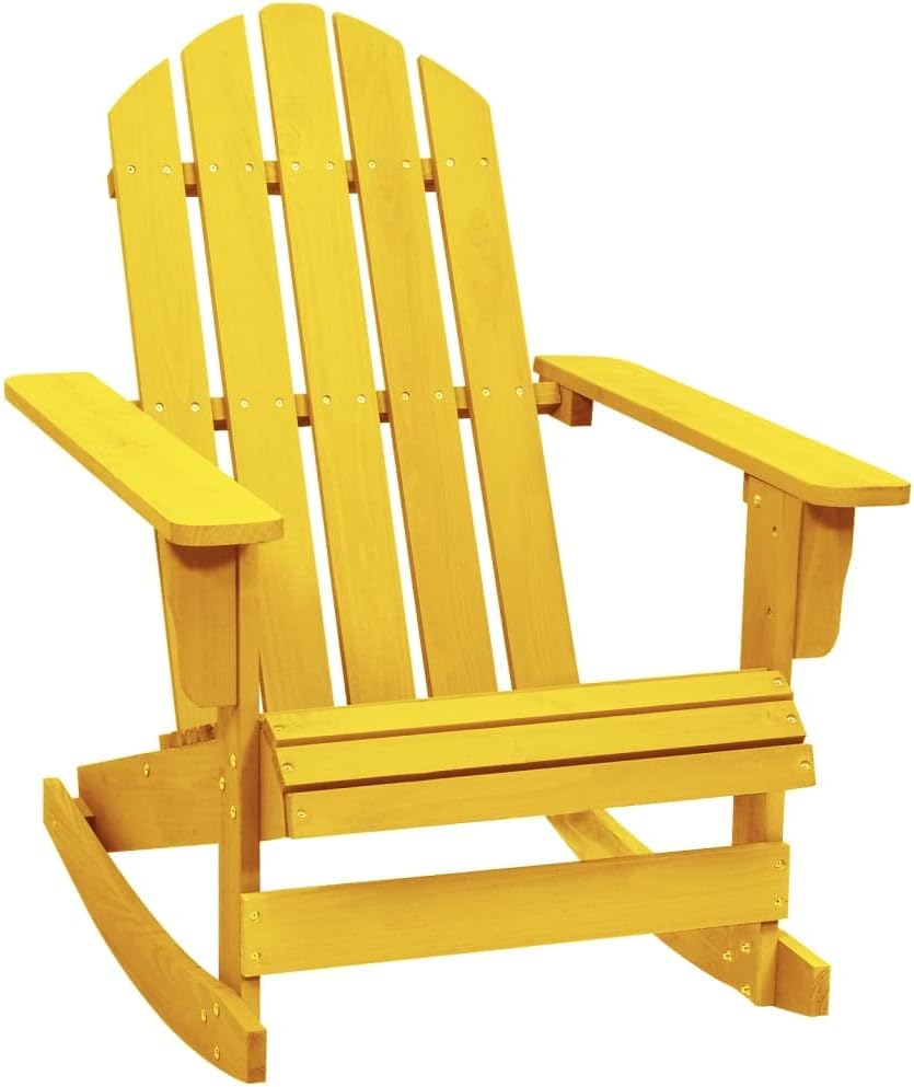 Patio Adirondack Rocking Chair Solid Fir Wood Yellow,Yellow Adirondack Rocking Chair Comfortable and Weather Resistant Patio Furniture Outdoor Furniture, Outdoor Chairs, 1