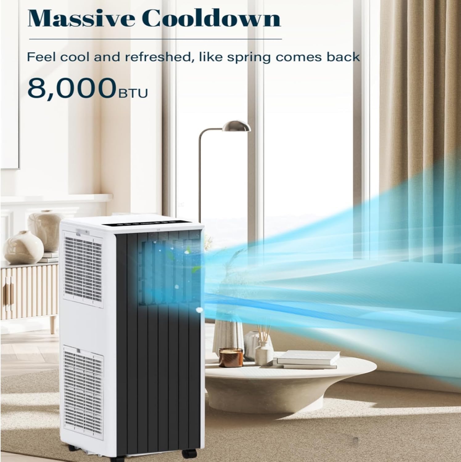 8000 BTU Portable Air Conditioner, 3-In-1 AC Unit with Cooling, Fan, Dehumidifier, Remote Control, Quiet Operation, Sleep Mode, for Small Rooms, Apartments, Window Kit Installation, Dark Grey