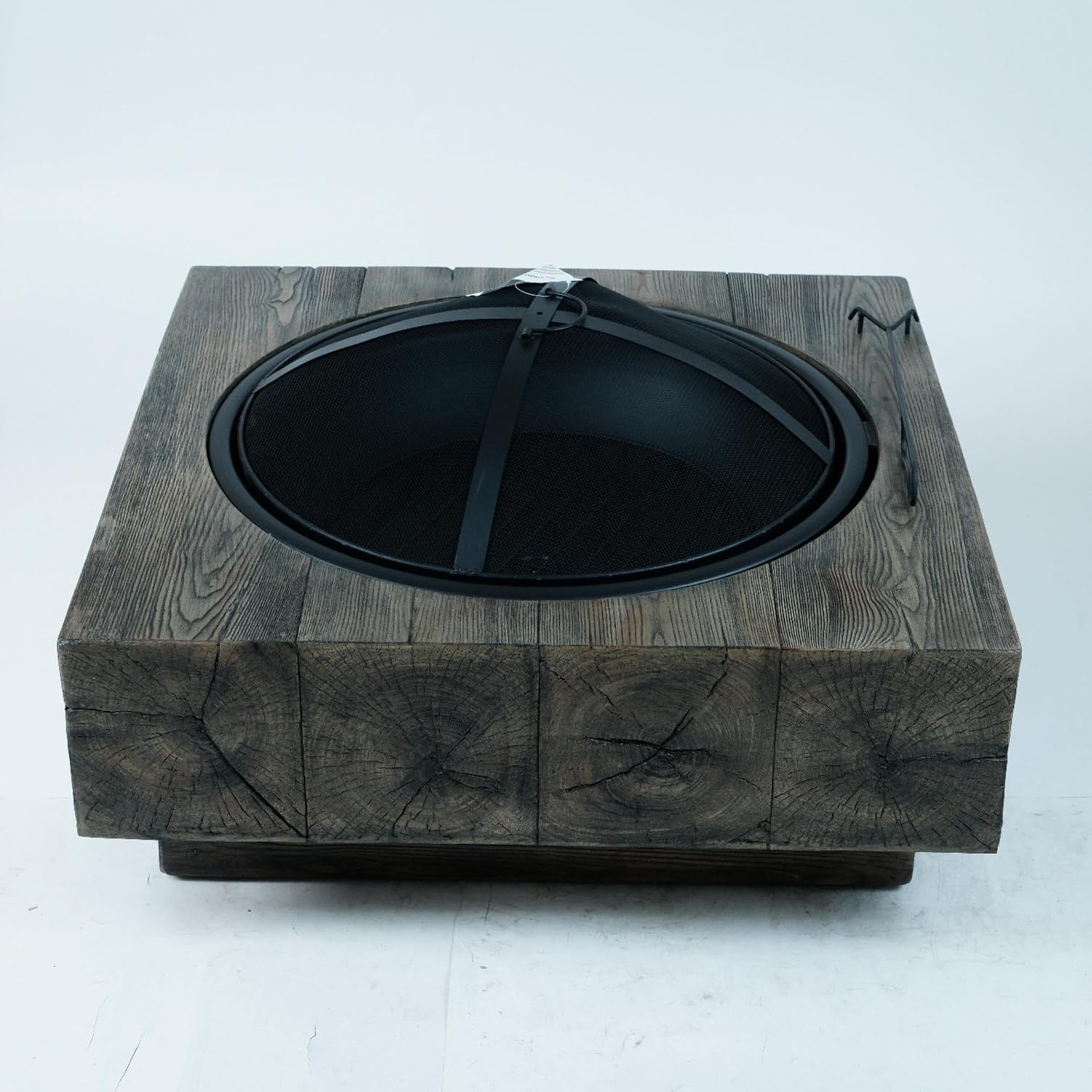 Antique Dark Grey Wood-Fueled Outdoor Fire Pit with Wood Grain Design – 1 Door for Cozy Backyard Gatherings & Patio Ambiance (1 Doors)