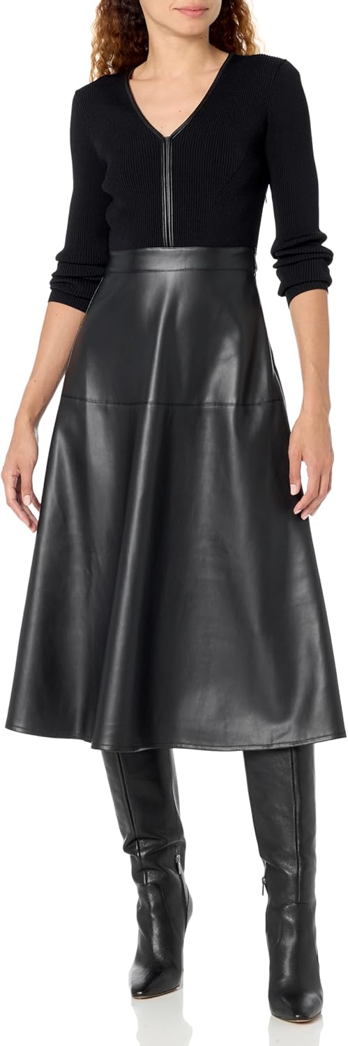 Shoshanna Women's Peyton Faux Leather Combo Knit Midi Dress