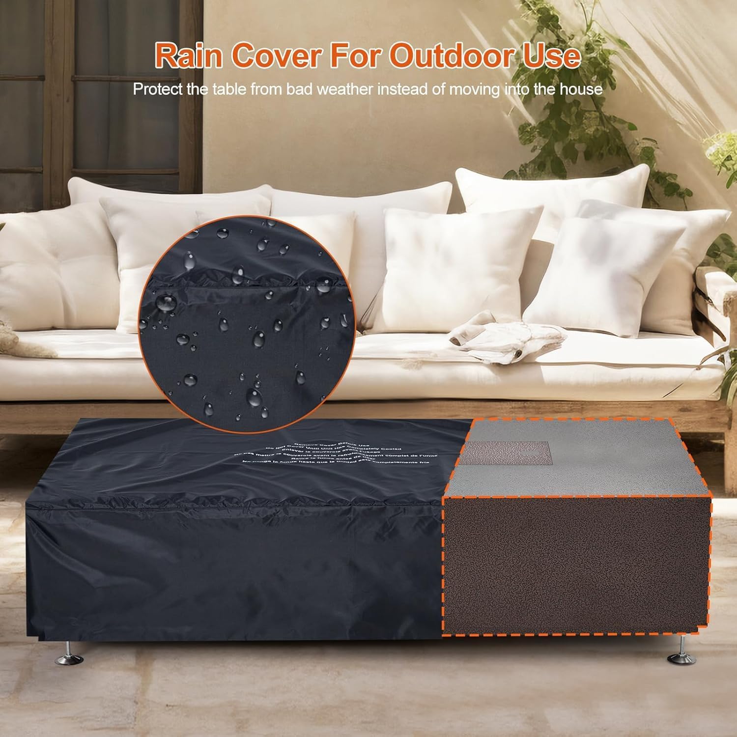 48in Outdoor Propane Gas Fire Pit Table 50000 BTU Iron Rectangle Firepit for Outside Patio with Tank Hidden Table, Wind Guard, Removable Lid, Blue Glass Rocks, Rain Cover