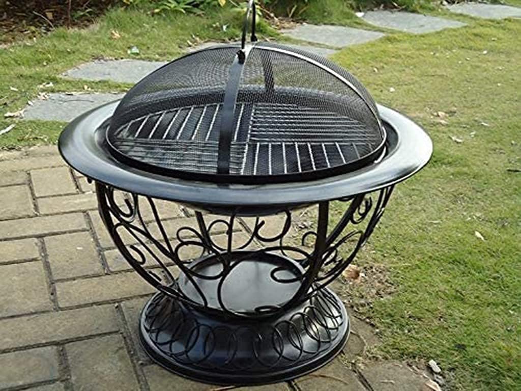 Outdoor Patio Fire Pit Bowl BBQ Grill, 22inch firepit Table for Outside with Spark Screen, Grill and Grate for Garden,Patio,Yard and Camping
