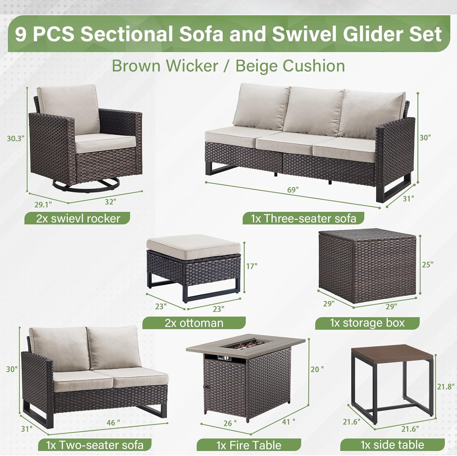 Belord Outdoor Sectional Sofa with 41