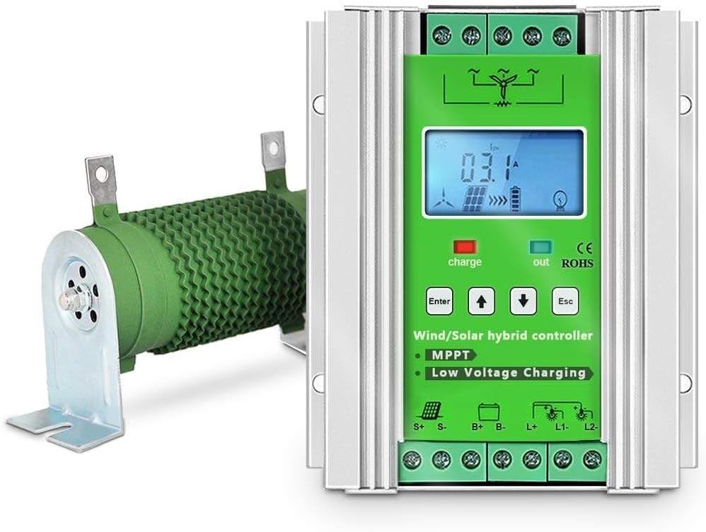 New Upgraded Wind Solar Hybrid Charge Controller, 12V/24V/48V Auto Distinguish off Grid Mppt Wind Turbine Solar Charge Controller with LCD Screen,Wind600W+Solar800W