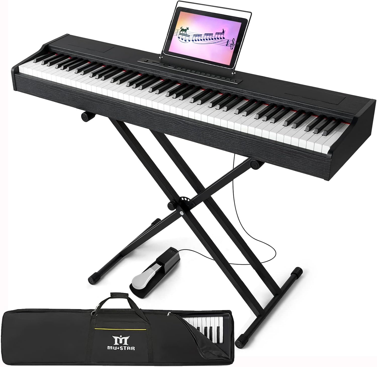 MUSTAR 88 Key Piano Keyboard Fully Weighted Hammer Action, Digital Piano 88 Key Weighted Keyboard Piano with Stand, Electric Piano Keyboard with Stand, Portable Case, Sustain Pedal, Black