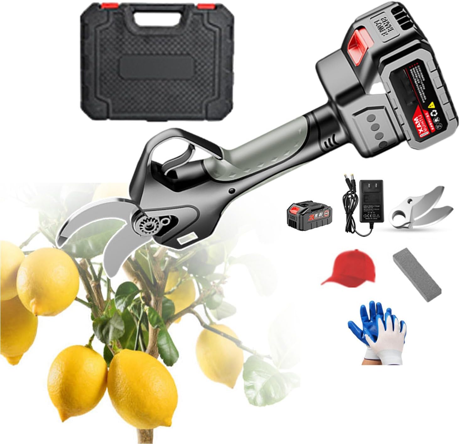 Electric Secateurs, Pruning Shears and Secateurs, Garden Secateurs with Battery and Knives 45mm(1.7 Inch) Cutting Diameter, Brushless Electric Scissors for Gardening Trees,1-Battery