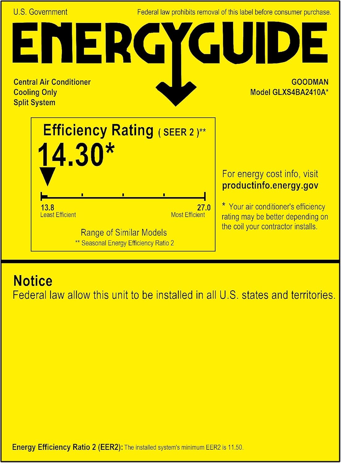 2 Ton 14.3 SEER2 Goodman Multi-Position Air Conditioner System with Models GLXS4BA2410 and CAPTA2422A3