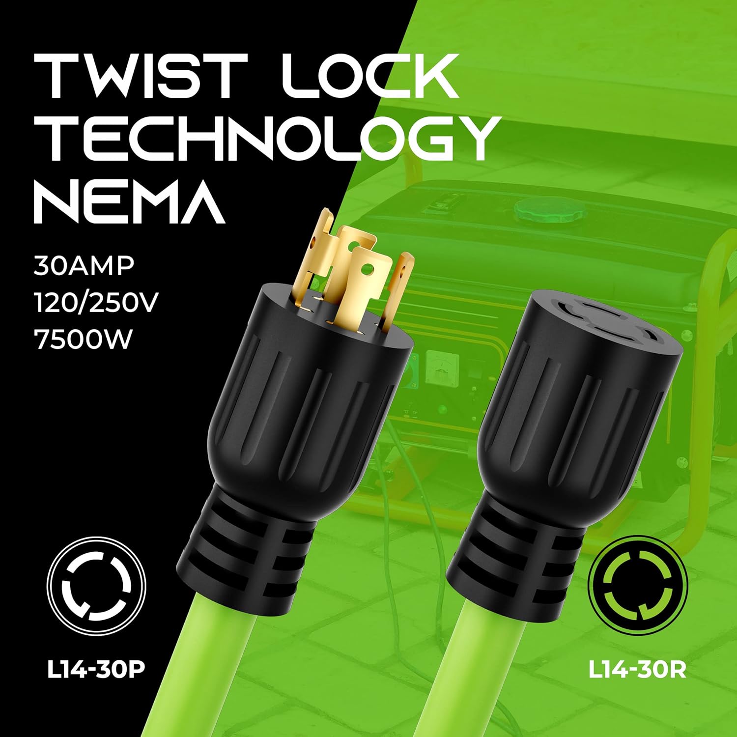 GearIT 30A Generator Cord (10ft) and 30A Y Splitter (3ft)