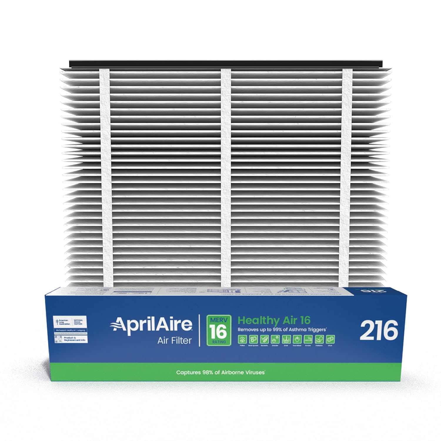 AprilAire 216 Replacement Filter for AprilAire Whole House Air Purifiers - MERV 16, Allergy, Asthma, & Virus, 20x25x4 Air Filter (Pack of 2)