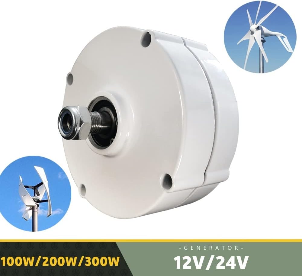 Wind Turbine Generator, Generators 100W 200W 300W Low Speed 12V 24V 3 Phase Gearless Permanent Magnet AC Alternators for Wind Water Turbine for Home Use,Generator Motor(Without Base,24V_100W)