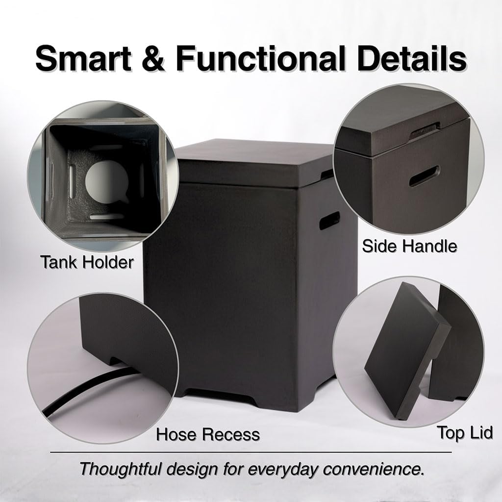 Propane Tank Cover Table, 20 LB Propane Tank Storage Hideaway Side Table with Removable Lid, Magnesium Oxide Outdoor Gas Tank Holder with Handles for Fire Pits & Griddles