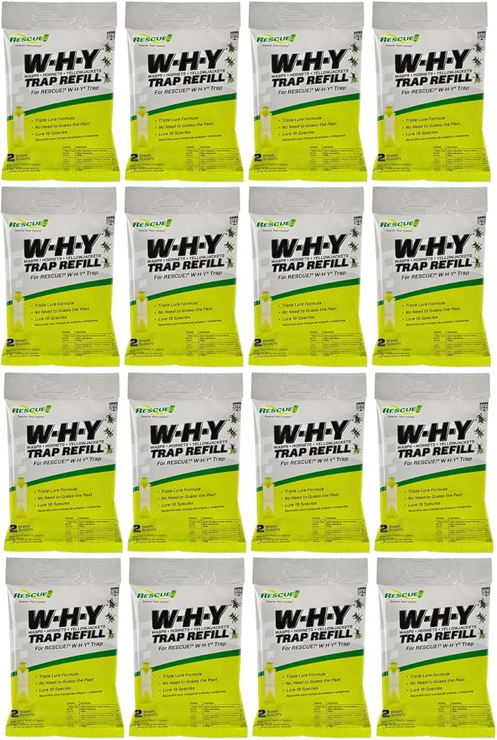 RESCUE! Non-Toxic Wasp, Hornet, Yellowjacket Trap (WHY Trap) Attractant Refill - 2 Week Refill - 16 Pack