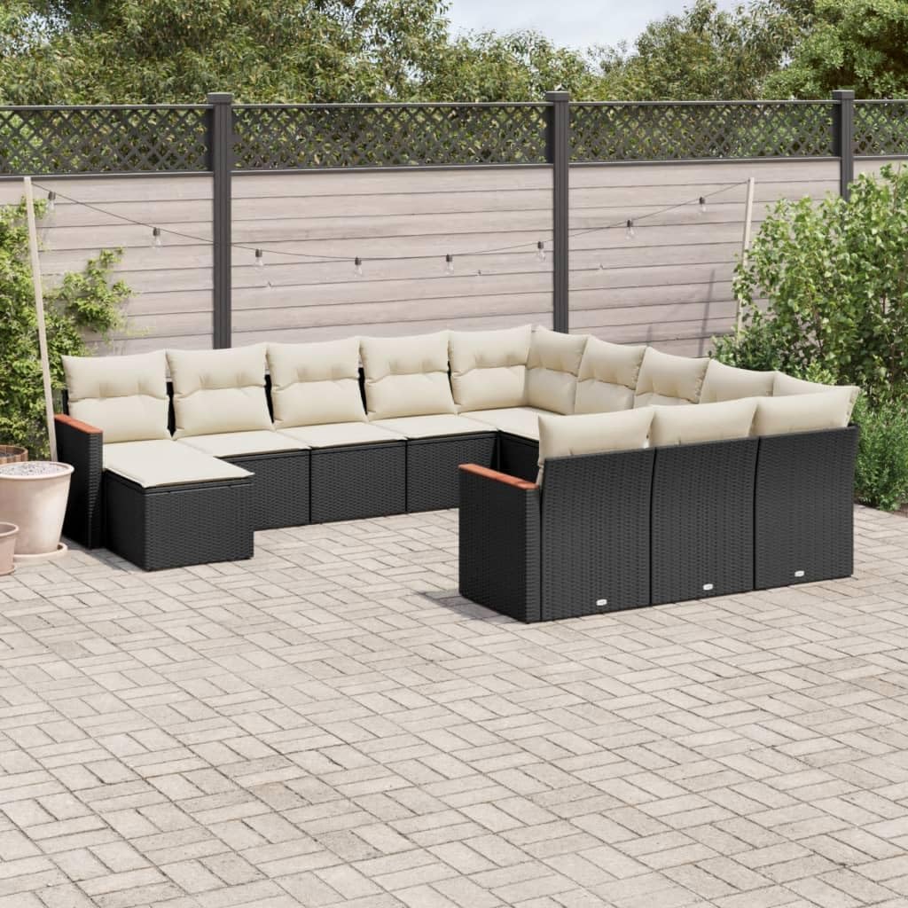 Modular Garden Sofa Set, Black PE Rattan Outdoor Patio Furniture with Cushions, Adjustable Feet, Storage, for Balcony, Terrace