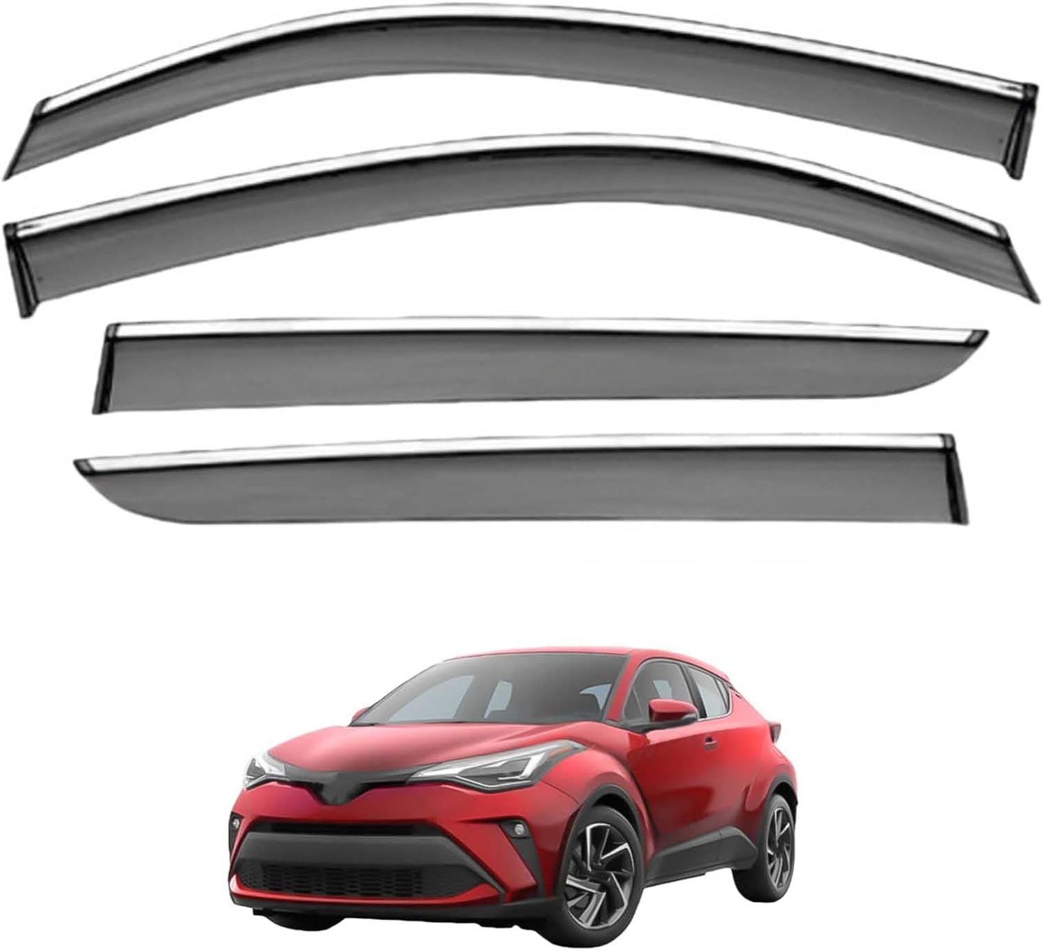 Window Deflectors for Toyota C-HR MK1-AX10-AX50 2016-2023, Sun Rain Guard Window Visors Vent Shades with Bright Stripes Car Accessories