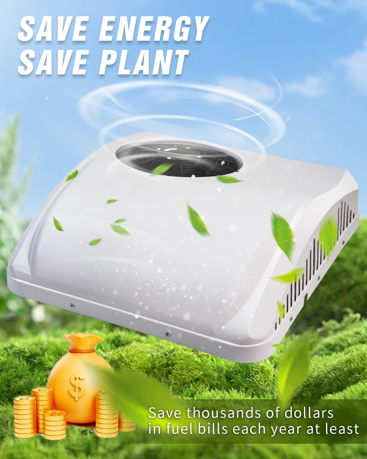 12V DC RV Roof Air Conditioner, 12 Volt Cooling and Heater Systems AC Unit Fits for RVs, Vans, Semi Truck, Cranes, Car Air Conditioner for Room up to 100 Sq. Ft.