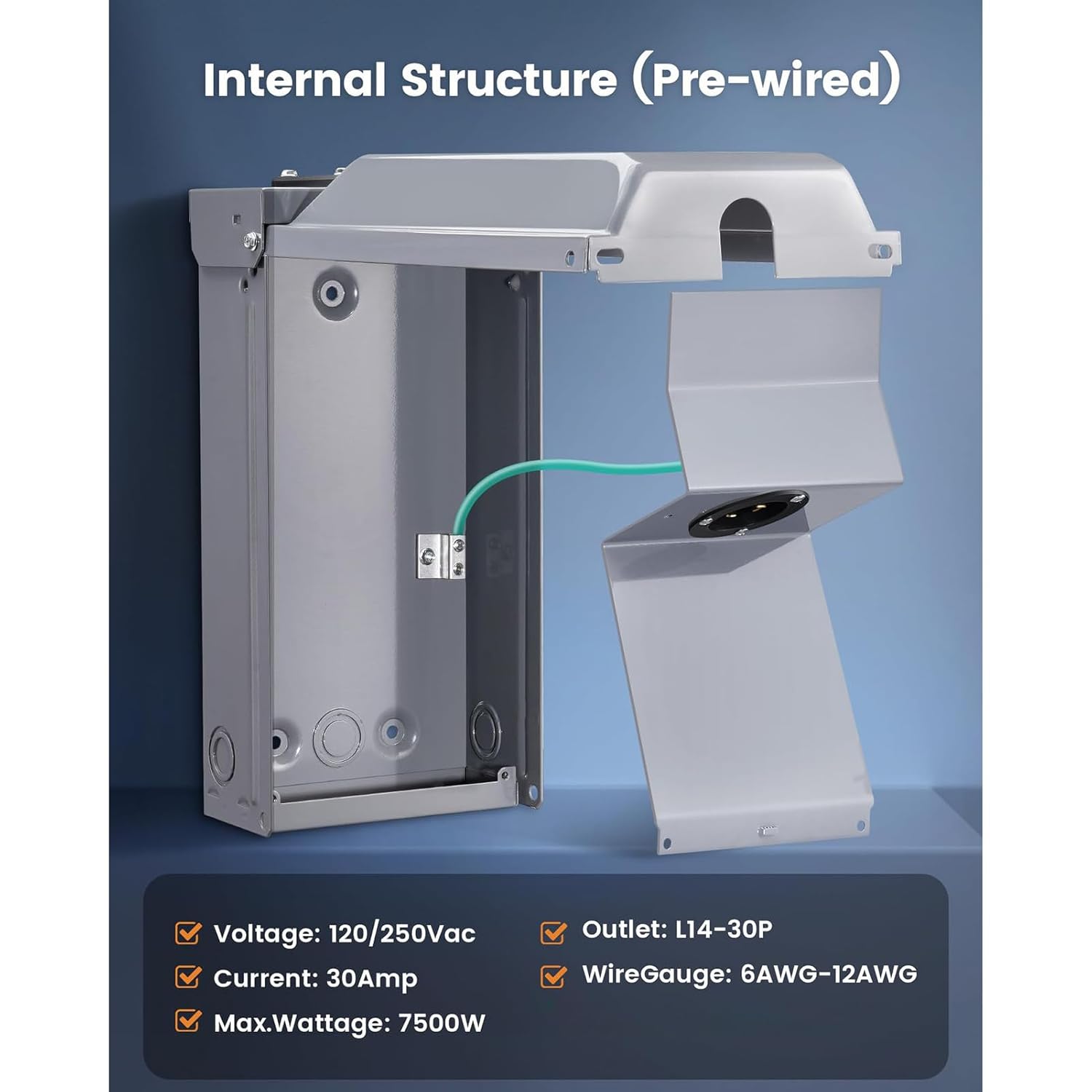 30 Amp 4 Cores Electric Generator Power Outlet Box, Rain Proof Stainless Steel Compatible with 6-12 AWG Wires for Residential Commercial Emergency Backup Generator