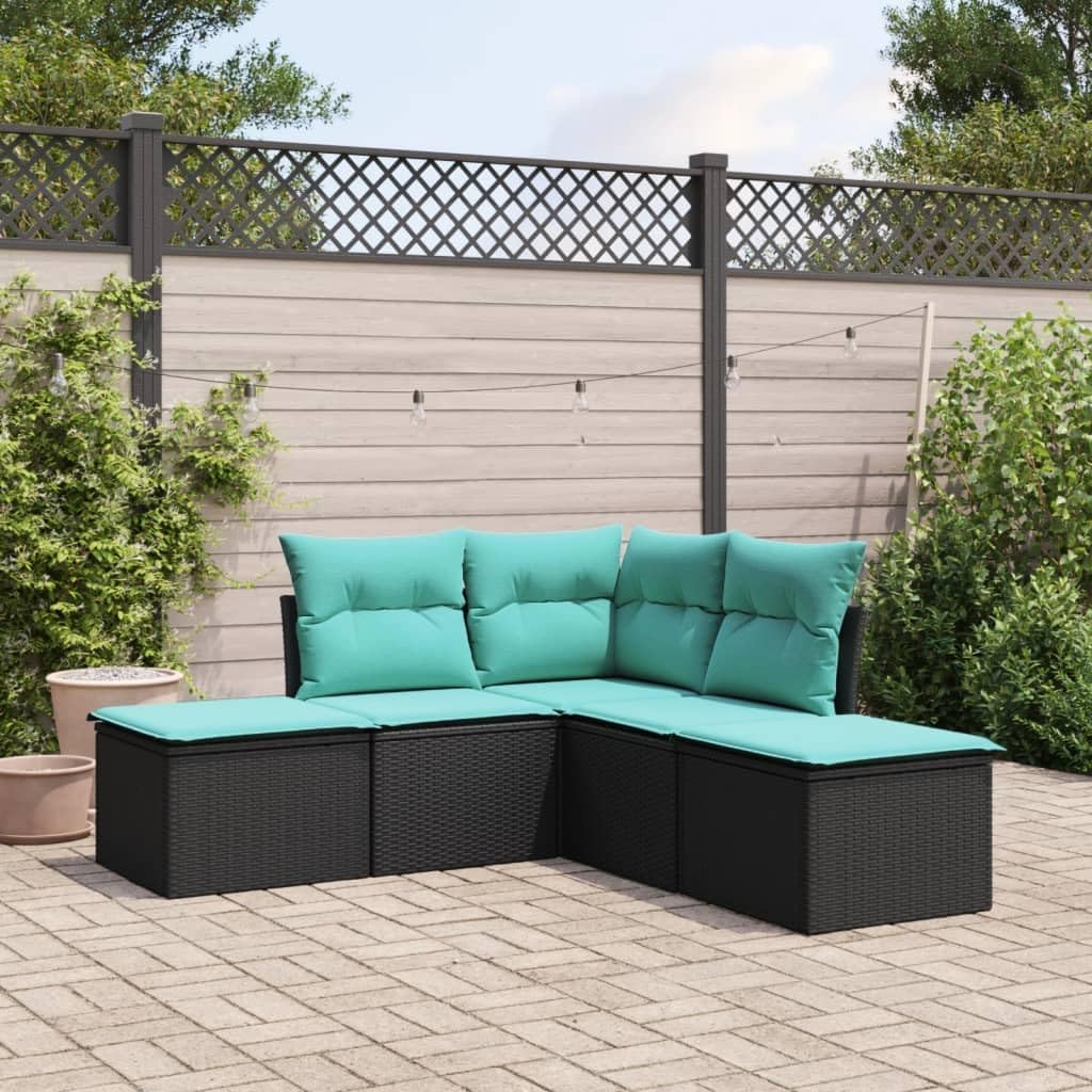 Black PE Rattan Garden Sofa Set, 5 Piece Outdoor Patio Furniture with Cushions, Durable Powder-Coated Steel Frame for Balcony, 5-Person Seating