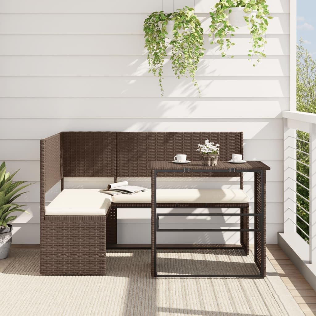 Patio Sofa with Table and Cushions L-Shaped Brown Poly Rattan,Comfortable and Durable LShaped Garden Sofa with Foldable Table for Patio and Garden Patio Furniture & Accessories, Outdoor Seating